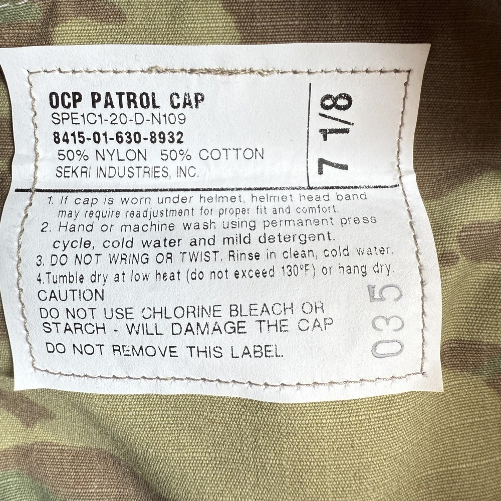 US Army Hat Cap Fitted Mens 7 1/8 Camo OCP Patrol Cap Scorpion W2 Military USGI - Picture 9 of 12